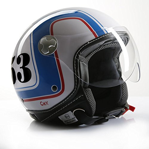Motorradhelm Jethelm Rollerhelm CMX Cafer Racer 53 weiß/blau/rot S