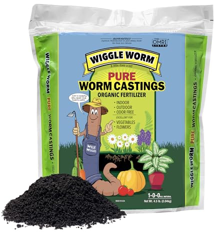 Wiggle Worm 100% Pure Organic Mineral-Dense Worm Castings Fertilizer in Resealable Zipper Pouch, 4.5lbs - Improves Soil Fertility and Aeration for Growing Better Houseplants, Vegetables, and More