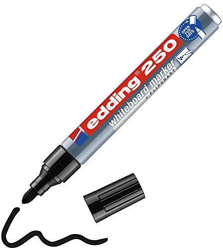 edding 250 marcador para pizarras blancas - negro - 1 rotulador - punta redonda 1,5-3 mm - rotulador para pizarra blanca, borrado en seco - pizarra blanca, flipchart, tablón de notas - recargable