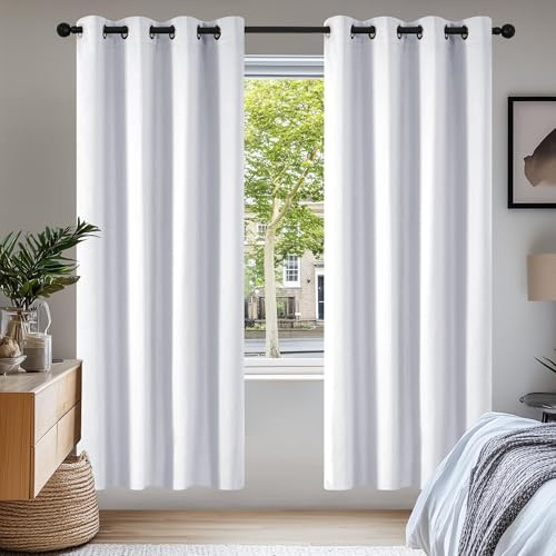 Deconovo Eyelet Curtains Super Soft Solid Thermal Insulated Room Darkening Curtains for Bedroom 55x69 Inch Two Panels Silver Grey