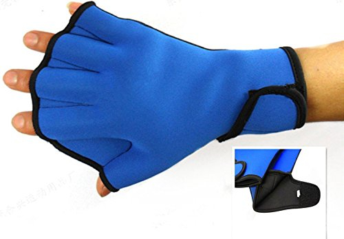 Dooki, Wasserdicht Neopren Webbed Handschuhe Schwimmen Aqua Fit Trainingsübung Flippers Paddel Schwimmhandschuhe, Blau (Groß)
