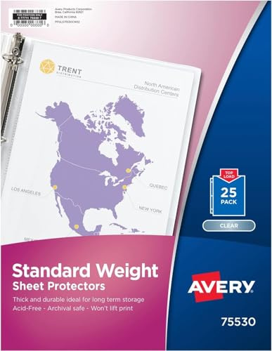 AVERY Standard Weight Sleeve 25/Pkg, Clear, Polished Finish for Clarity, Top Loading, Reinforced Binding Edge, Durable Protection for Recipes, Photos, Reports, Plastic