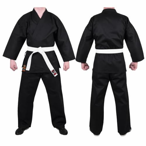 MAR | Black Karate Gi with FREE belt, Traditional Student Uniform, Martial Arts Uniform, Kids Karate Suit | Men & Women; Kids & Adult Sizes | 8oz Fabric Suit + FREE BELT (3/160)