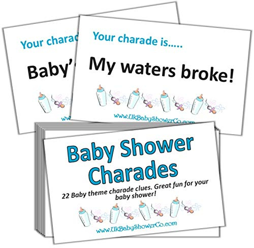 Pink Bee UK Baby Shower Co, Baby Shower Party Game - Charades (Blue)