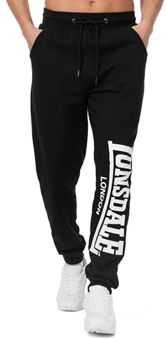 Lonsdale London Logo Large Hombre Pantalones de Deporte Negro M 60% algodón, 40% poliéster Suelto