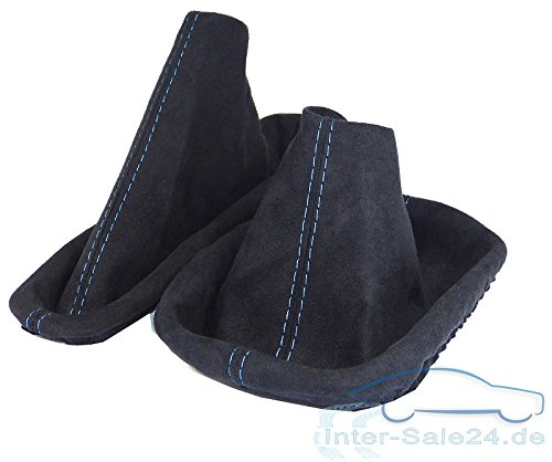 L & P Car Design L&P A0103 Schaltsack Schaltmanschette + Handbremsmanschette kompatibel mit BMW 3er e36 weiche Microfaser Schwarz Naht Blau