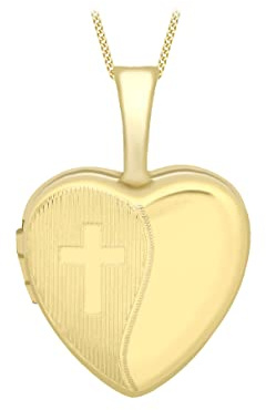 CARISSIMA Medaglione cuore con croce incisa da donna in oro giallo 9 ct su catena curb, 46 cm