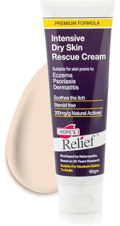 Hope's Relief Natural Intensive Dry Skin Cream fuktkräm för ansikte och kropp, eksem, psoriasis och dermatitbehandling, steroidfri för spädbarn och vuxna 60 g