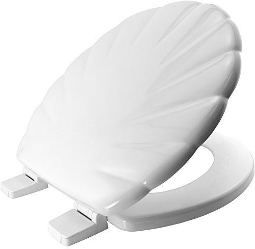 BEMIS Shell Ultra-Fix White Wooden Toilet Seat With Water-Based Paint for Easy Clean, Soft Close and Easy Lift Plastic Hinges, Universal Quick Installation