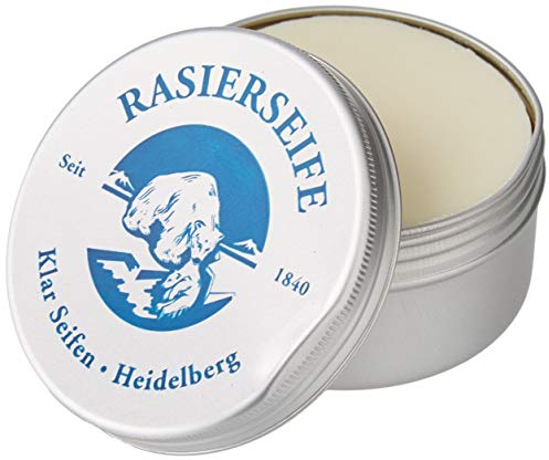 Klar Seifen Rasierseife Lemongrass, 110g, im Alutiegel, geeignet für empfindliche bis trockene Haut, Duft exotisch – frisch, Seife 10000728