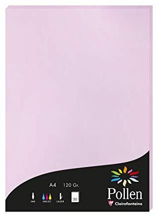 Clairefontaine 4252C Pack of 50 Sheets Format A4 (21x29,7cm) 120gsm colour Lilac Invitation Paper Events Correspondence Pollen Range Premium Smooth Paper