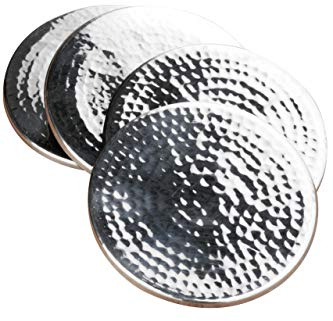 PREMIER Housewares 0508919 Sottobicchiere in Acciaio Inox con Effetto Battuto, Set di 4, 9 x 9 cm