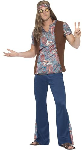 Smiffys Costume Orion the Hippie, Multicolore, con top, pantaloni, foulard e medaglione Halloween