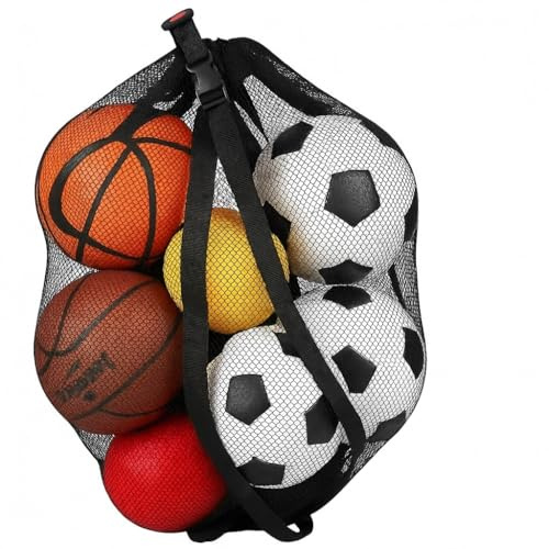 Basketball Bag - Large Mesh Ball Bag for Basketballs, Soccer Ball Bag, Volleyball Ball Bag & Sports Equipment | Heavy Duty Mesh Bag, Ball Storage Net with Strap, Bag for Equipment Keeble Outlets