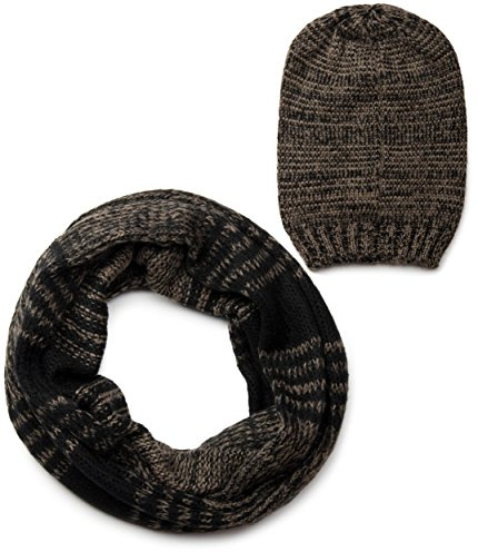 styleBREAKER Sciarpa e cappello Set combi, sciarpa a strisce Loop Smooth Loop con maglia Beanie Beanie 01018204, colore:Marrone-Nero