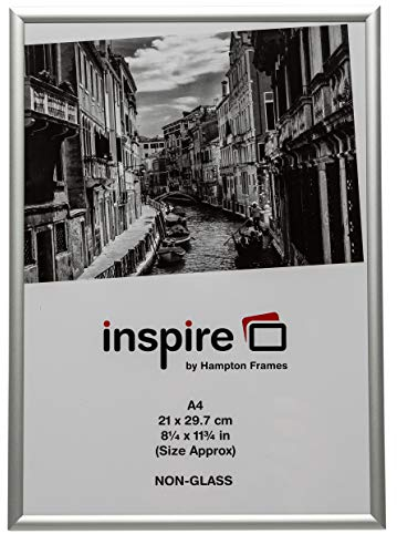 Hampton Frames | Photo Frame | A4 (21x30cm), Silver, Rectangular, Aluminium, Acrylic Front | 9mm Brushed Satin Finish, Wall Hanging, Easy Access Spring Clips | Lightweight Display Solution