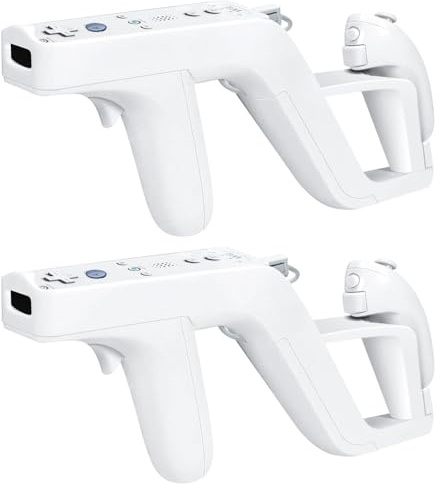 TNP Zapper Gun for Nintendo Wii 2 Pack Wireless Blaster Remote Wiimote Controller Game Attachment, Links Remote Nunchuk for Shooting Sport Games - Light White