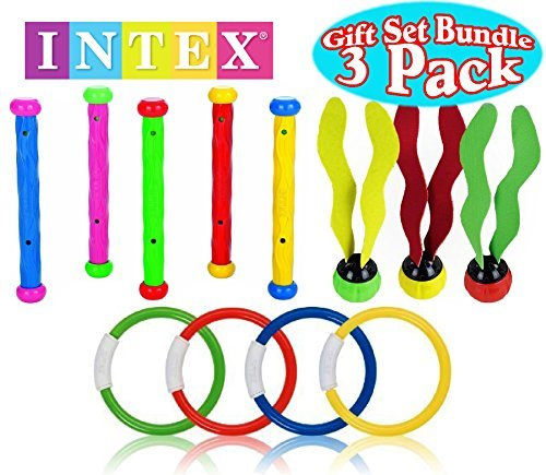 Intex Underwater Swimming/Diving Pool Toy Rings (4 Rings), Diving Sticks (5 Sticks) & Aquatic Dive Balls (3 Balls) Gift Set Bundle - by Intex