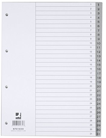 Q-Connect KF01830 Zahlenregister - 1-31, PP, A4, 31 Blatt, grau