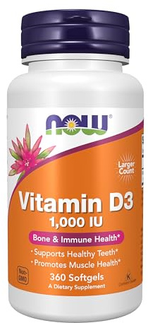 NOW Foods Supplements, Vitamin D-3 1,000 IU, High Potency, Structural Support*, 360 Softgels
