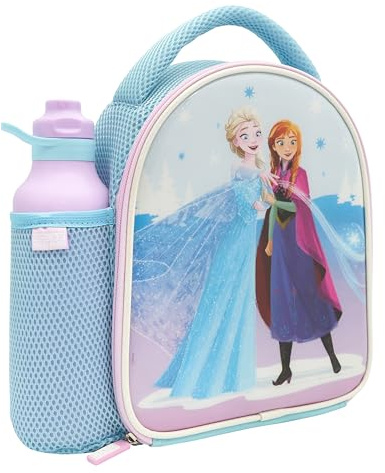 Disney Official Frozen Lunch Bag with Kids Water Bottle by Polar Gear - Back to School Supplies Frozen Bag - 600D Polyester Insulated Girls Lunch Box with Elsa and 600ml Drinks Bottle
