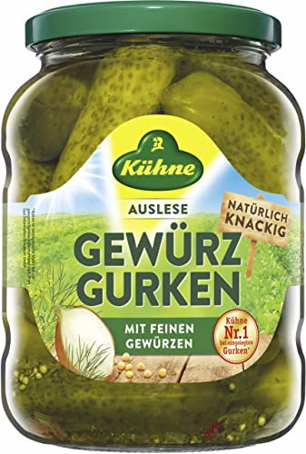 Kühne Gewürzgurken knackig-würzig im Glas, 670g, Abtropfgewicht 360g