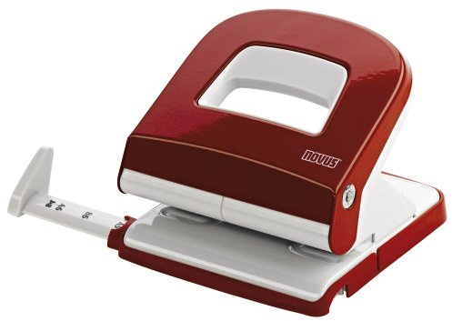 Novus E 225 Locher (25 Blatt Lochleistung, mit Anschlagschiene, hochwertiger Bürolocher) rot glänzend
