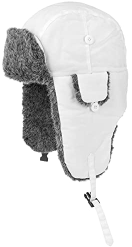 Eco Polar Lapeer Fliegermütze Damen/Herren - Pilotenmütze wasserabweisend (mit Teflon beschichtet) - Herrenlapeer mit Ohrenklappen - Fellmütze (Kunstfell) - Mütze Herbst/Winter weiß M (56-57 cm)