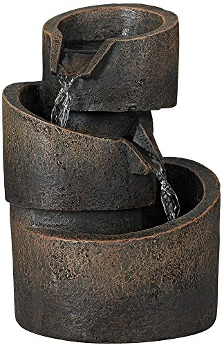 3-Tier 9 3/4 High Small Zen Modern Indoor Outdoor Decor Bronze Stone Tabletop Fountain Tiered Waterfall Cascading Water Feature for Outside Garden Patio Yard Desk Backyard Porch - John Timberland