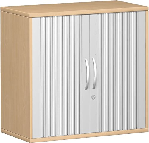 Geramöbel Anstell-Querrollladenschrank 1 Dekor-Einlegeboden, mit Stellfüßen, abschließbar, 800x425x720, Silber/Buche