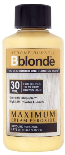 Jerome Russell Bblonde Maximum Lift Cream Peroxide 30 Vol - Permanent Blonde Hair Dye for Blonde to Medium Brown Hair Colour, Hair Bleach with 9% Peroxide & Avocado Oil, Lifts 6-7 Shades, 75ml