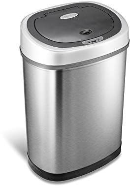Ninestars DZT-42-9 Automatic Touchless Infrared Motion Sensor Trash Can, 11 Gal 42L, Stainless Steel Base (Oval, Silver/Black Lid)