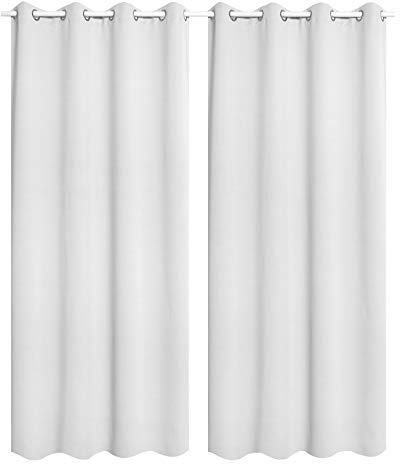 WOLTU 2er Set Gardinen, Vorhang für Wohnzimmer Kinderzimmer, mit Ösen, Leicht & Weich, Wärmeisolierend, 140 x 225 cm, Weiß
