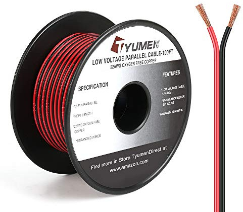 TYUMEN 100FT 22/2 Red Black Extension Cord, 22AWG OFC 12V/24V DC Wire for LED Strips Lamp Lighting, Hookup Wire