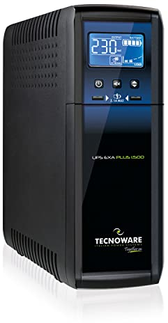 Tecnoware Power Systems - UPS EXA PLUS 1500 VA, Blackout-Schutz für PCs & Spielekonsolen, AVR-Technologie, USB-Anschlüsse, 15 Min Gaming-PC, 40 Min Konsole, Schwarz