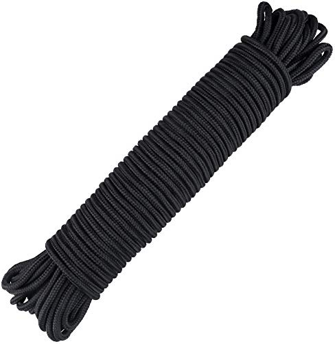 jijAcraft 6MM Black Nylon Rope: Thick Nylon Washing Line Cord 30M | Solid Binding Hanging Twisted Cord Pulley Cord, Heavy Duty Rope for Garden, Hammock, Camping Trips, Marine Rigging