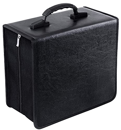 Bivisen Black Leather CD Case, 400 Capacity CD/DVD Storage Organizer, Portable & Durable