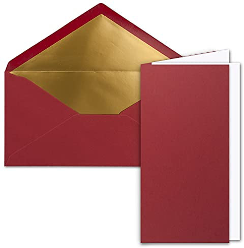 75x Faltkarten-Set DIN Lang inkl. Briefumschlägen mit goldenem Seidenfutter und weißen Einlegeblättern in Dunkelrot (Rot) - 10,5 x 21 cm - für Einladungen und Grußkarten