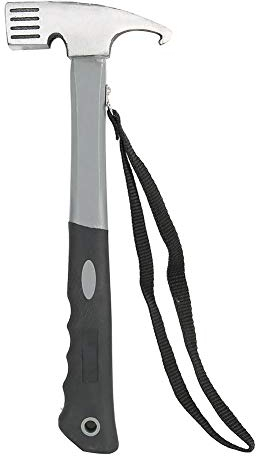 Pilipane Martillo Camping, Martillo para Tienda de Campaña de Acero Alto Carbono 30cm, Extracción de Estacas con Gancho, Multifuncional para Senderismo, Caza y Exteriores, Incluye Correa de Sujeción