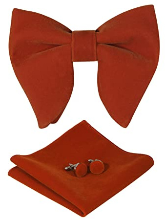 HOULIFE Ensemble de nœud papillon pré-noué réglable en velours - Couleur unie - Carré de poche - Boutons de manchette - Marié - Fête de mariage formelle