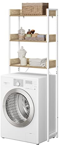 EUGAD Waschmaschinenregal, für Badezimmer Waschküche, Waschmaschinenschrank über Waschmaschine Toilette, mit 3 Ablagen, Platzsparend, Industrie-Stil, 63x166,5x25 cm, Helle Eiche+Weiß