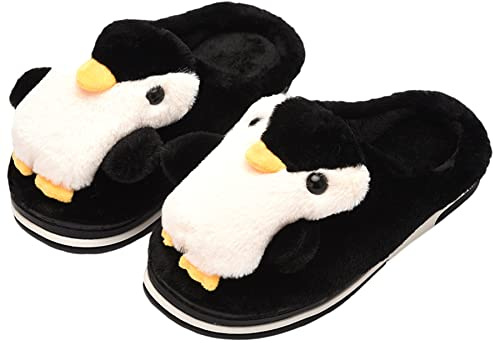 Ciabatte in cotone da donna Pantofole uomo inverno peluche Pantofole pinguino animale Morbido e confortevole Unisex (Black, numeric_42)