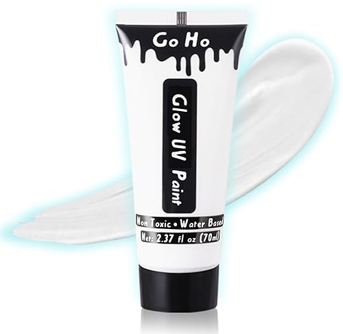 Go Ho Neon White Body Paint Washable(2.37oz,70ml),under UV Blacklight Neon Face Paint,Water Based Neon Fluorescent White Face Paint for Adults Children SFX Cosplay Costumes Festivals Halloween Makeup