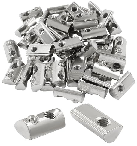 Hitefu 50PCS Roll in Spring T Nuts, 3030 Series M6 Half Round T Slot Nut Ball Loaded Elastic T Nut, Carbon Steel T-Nut for T-Slot 8mm 30 Series Aluminum Extrusion Profile