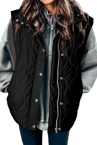EVALESS Cute Black Cropped Puffer Vest Women Lightweight Quilted Stand Collar Sleeveless Jackets Fall Winter 2025 Button Zip Up Jacket Warm Coat Outerwear with Pockets Medium