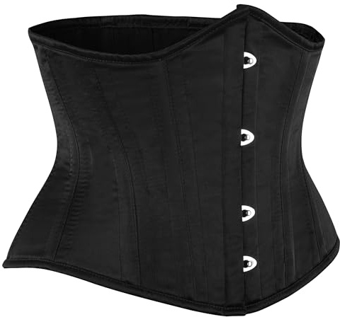 BIDMOOR Corsé para debajo del busto, corsé de 2 capas con varillas de acero, entrenador de cintura resistente, moldeador de cuerpo de reloj de arena, Negro satinado., XL