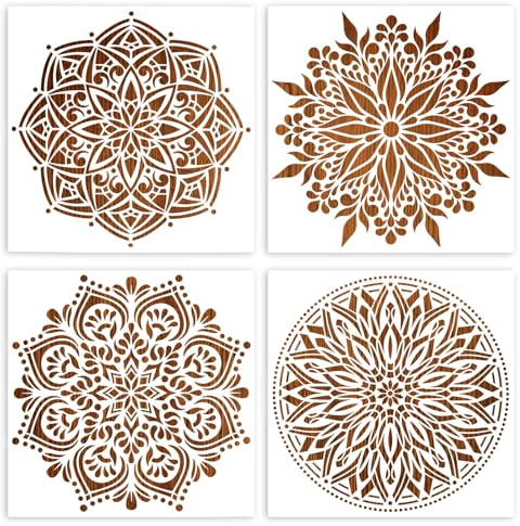 MWOOT 4 Pezzi Mandala Stencil Pittura, Grandi Riutilizzabili Painting Stencils, Modello di Pittura per Disegnare Graffiti Aerografo Pareti Muro Legno Mobili Piastrelle Rocce Pavimenti Decorazione