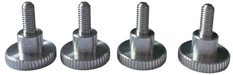 PrecisionGeek Tornillos moleteados de aluminio M4 x 10 mm, DIN 464, atornillado manual sin herramientas, mango de cabeza plana, tornillos ligeros de aluminio, 4 unidades