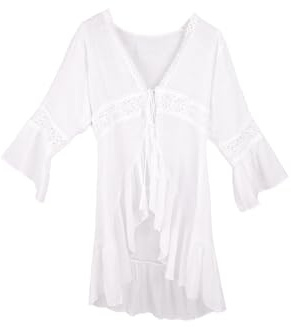 QUEEN HELENA Dam V-ringad broderad kimono broderi strandöverdrag COM1, Vit, one size