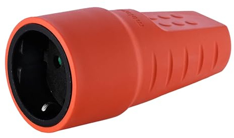 Presa in Gomma 230V, 16A, IP20, Presa Schuko Infrangibile, Presa in Gomma con Contatto di Protezione con Scarico Della Trazione, Presa in Gomma con Guaina Antipiega (Arancione)